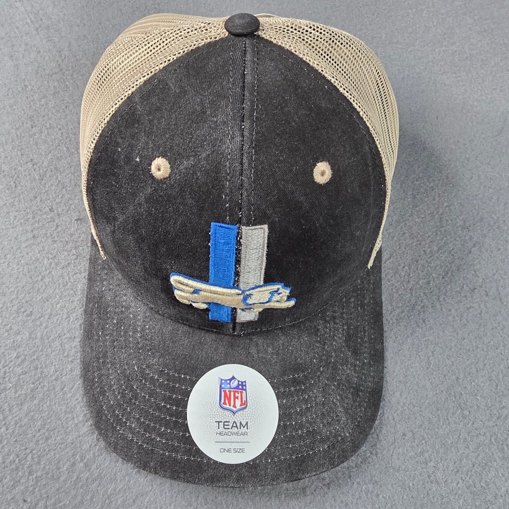 Detroit Lions NFL Team Headwear Trucker Hat Black Tan Mesh Strapback Cap NWT